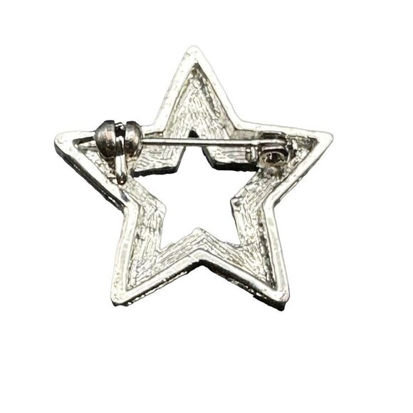 Silver tone star with rhinestones brooch pin - Picture 2 of 6